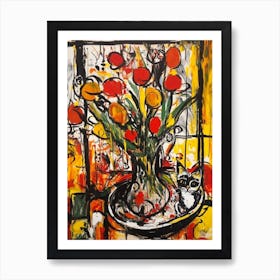 Tulips With A Cat 2 Abstract Expressionism  Art Print