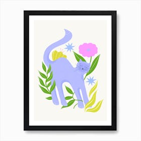 Lilac Cat With Flowers Art Print