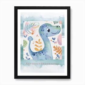 Cute Acrocanthosaurus Dinosaur Watercolour Style 4 Poster Art Print