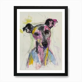 Pastel American Hairless Terrier Dog Pastel Line Illustration  2 Art Print