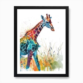 Giraffes Wandering Through The Grass 1 Art Print