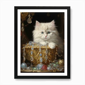 Kitten With Jewels Rococo Style 1 Art Print