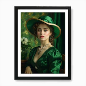 Victorian Woman In Green Dress Art Print