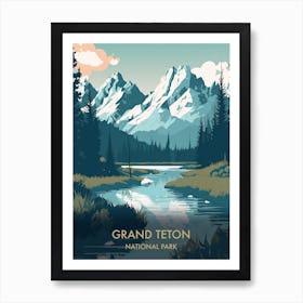 Grand Teton National Park Travel Poster Mid Century Style 1 Art Print