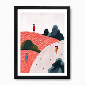 Mountains, Tiny People And Illustration 5 Art Print