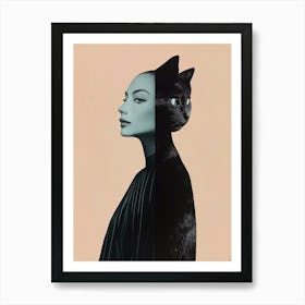 Cat Woman Minimalist Fantasy Goth Egyptian Art Art Print