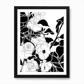 Black And White Drawing Of Flowers Art Print