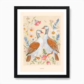 Folksy Floral Animal Drawing Goose Poster Art Print