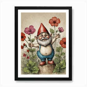 Gnome With Flowers Art Print
