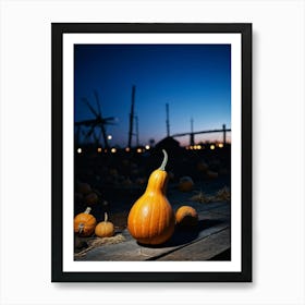 A Gourd Carefully Resting On A Weathered Wooden Table Settingfootprint In The Cement Market Under (7) Art Print