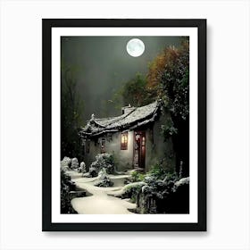 Chinese House At Night Art Print