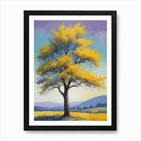 Painting Of A Tree, Yellow, Purple (15) Art Print