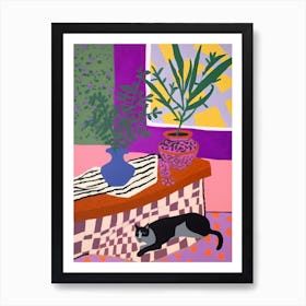 A Painting Of A Still Life Of A Heather With A Cat In The Style Of Matisse 2 Art Print