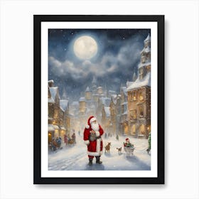 Christmas City with Santa Art Print