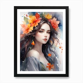 Beautiful Girl With Flowers 15 Art Print