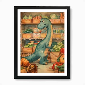 Cute Dinosaur Grocery Shopping Storybook Painting 2 Art Print