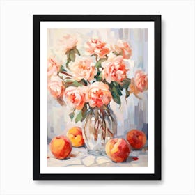 Rose Flower And Peaches Still Life Painting 2 Dreamy Art Print