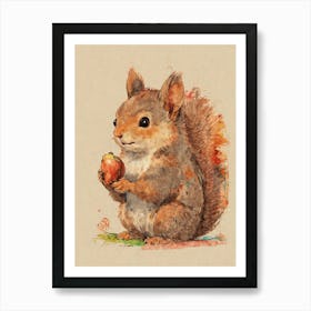 Squirrel With Strawberry Art Print