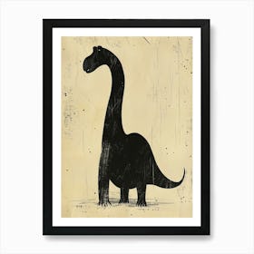 Dinosaur Sepia & Black Silhouette Illustration Art Print