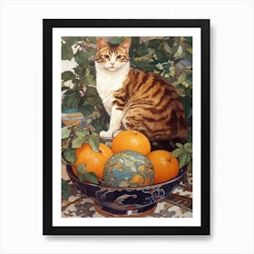 Bouvardia With A Cat 3 Art Nouveau Style Art Print