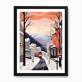 Vintage Winter Travel Illustration Bergen Norway 1 Art Print