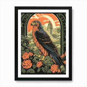 Vintage Bird Linocut Falcon 5 Art Print