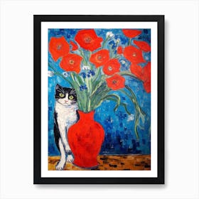 Still Life Of Anemone With A Cat 3 Art Print