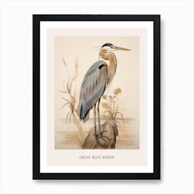 Vintage Bird Drawing Great Blue Heron 1 Poster Art Print