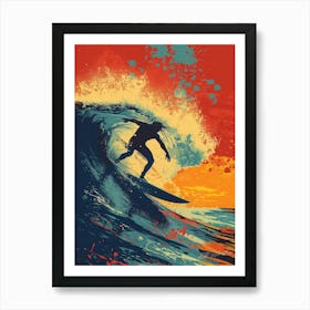 Big Wave Surfing - Surfer On A Wave Art Print