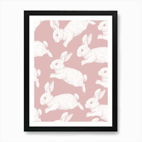 Rabbits On A Pink Background Art Print