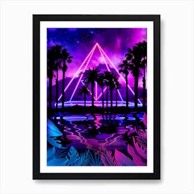 Neon palms landscape: Pyramid [synthwave/vaporwave/cyberpunk] — aesthetic retrowave neon poster Art Print