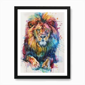 Lion Colourful Watercolour 3 Art Print