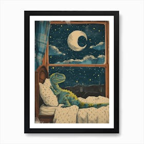 Dinosaur In Bed Retro Collage 1 Art Print