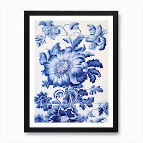 Vintage Flowers Delft Tile Illustration 3 Art Print