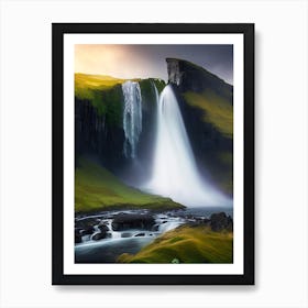 Kirkjufellsfoss Waterfall, Iceland Realistic Photograph (1) Art Print