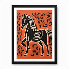 Horse, Woodblock Animal  Drawing 4 Art Print