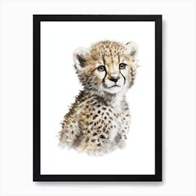 Baby Cheetah Cute Watercolor Painting Portrait Art Print