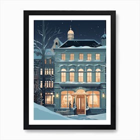 Winter Travel Night Illustration Zurich Switzerland 5 Art Print