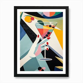 A Hand Holding A Martini Cubistic Art Print