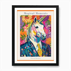 Floral Fauvism Style Unicorn In A Suit 2 Poster Art Print