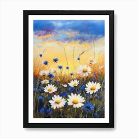 White Daisies Flowers Blue Cornflowers Paintings Monet Painting Claude Impressionism Meadow Art Print