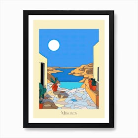 Poster Of Minimal Design Style Of Mykonos, Greece 3 Art Print