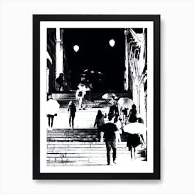 Rialto Rain - black and white art photo photography people bridge venice umbrella vertical travel living room Art Print