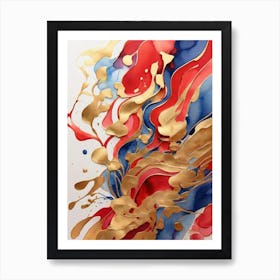 Red Golden And Blue Art Print