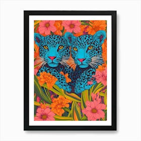 Two Leopards In Flowers Art Print