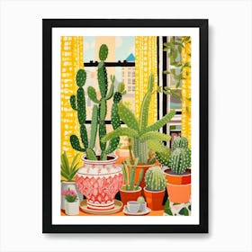 Cactus Painting Maximalist Still Life Lemon Ball Cactus 2 Art Print