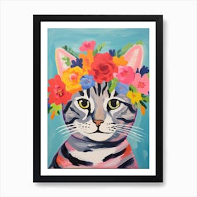 American Shorthair Cat With A Flower Crown Painting Matisse Style 1 Art Print