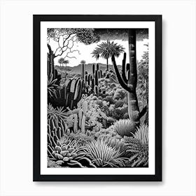 Desert Botanical Garden, 1, Usa Linocut Black And White Vintage Art Print