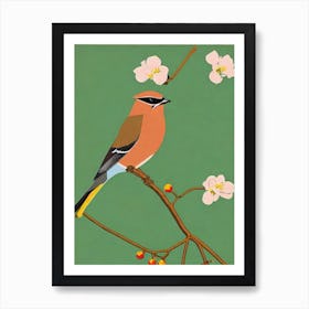 Cedar Waxwing 2 Midcentury Illustration Bird Art Print
