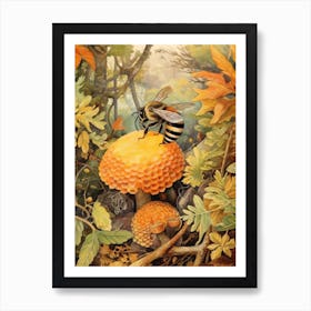 Orange Belted Bumble Bee Beehive Watercolour Illustration 3 Art Print